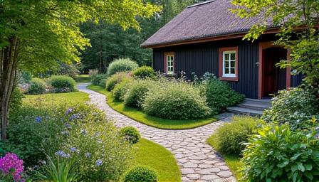 Vehreä mökkipuutarha
